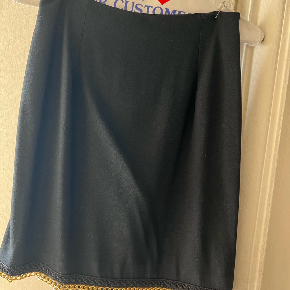 Elegant Wool Black Skirt with Gold Trim
